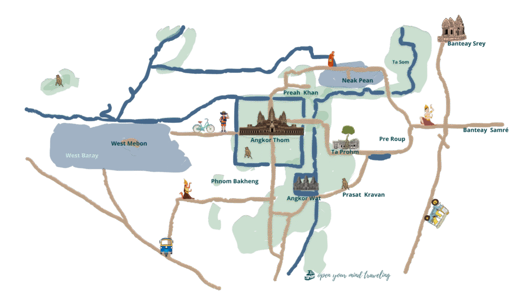 Un mapa muy “open your mind traveling” de los templos de Angkor