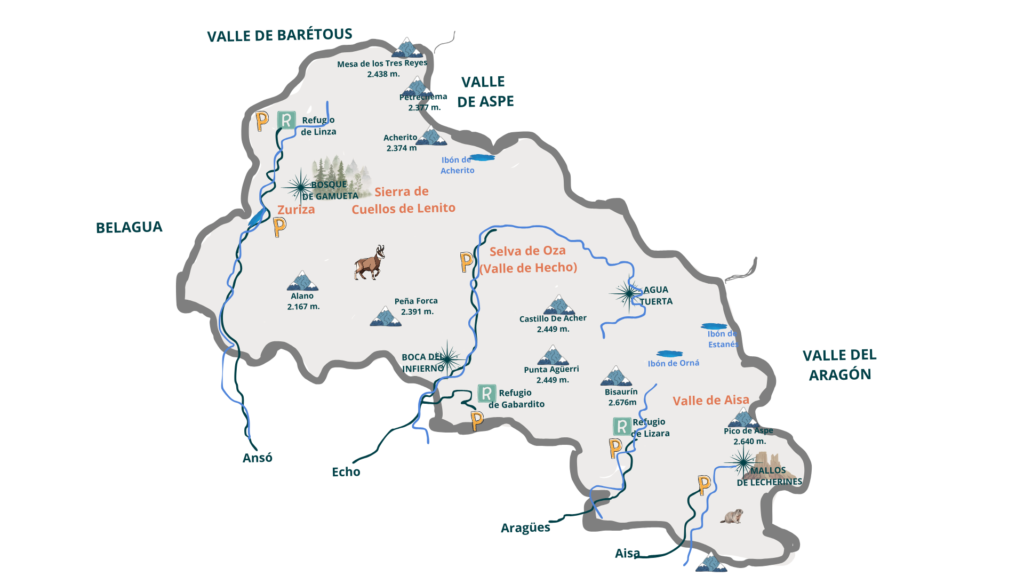 El mapa de los imprescindibles del Parque Natural de los Valles Occidentales (Pirineo Aragonés)