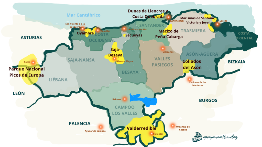Un mapa muy “open your mind traveling” de los espacios naturales de Cantabria