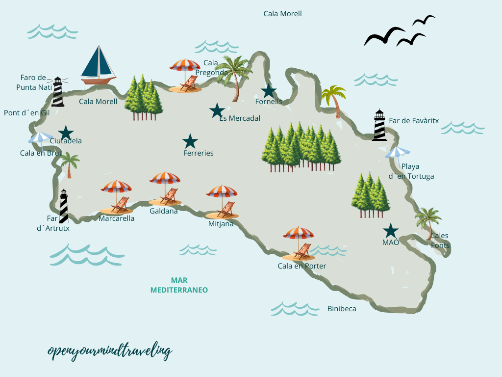 Un mapa de Menorca muy "open your mind traveling"