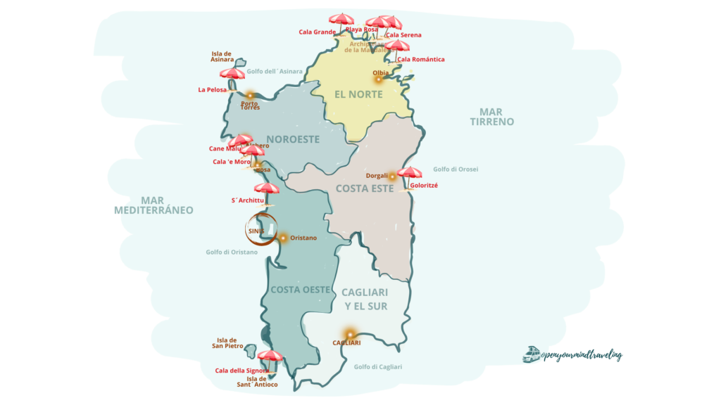 Un mapa muy "open your mind traveling" de las mejores playas de Cerdeña