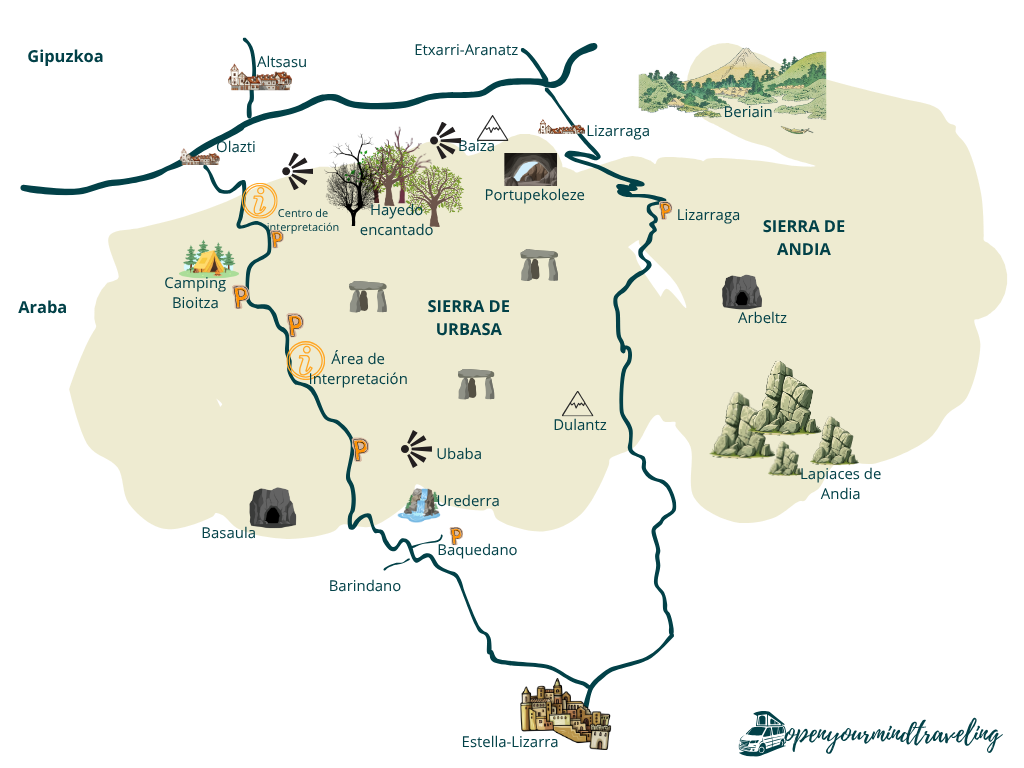 Un mapa muy “open your mind traveling” del Parque Natural Urbasa-Andia