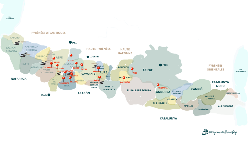 Un mapa muy "open your mind traveling" de los 15 lagos más bonitos de Pirineos
