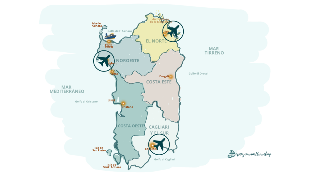Un mapa muy “open your mind traveling” de los aeropuertos de Cerdeña