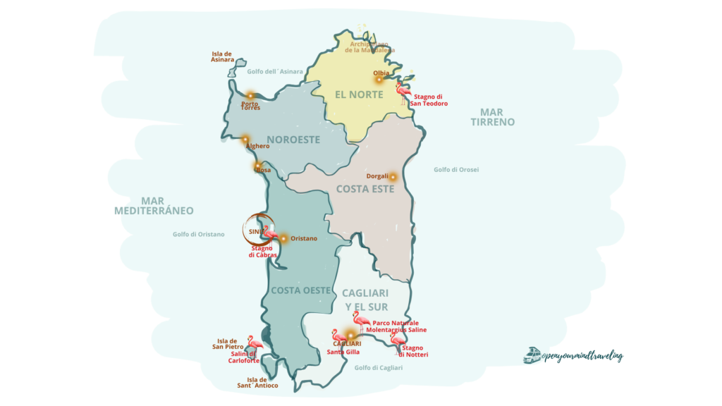 Un mapa muy "open your mind traveling" para localizar flamencos en Cerdeña