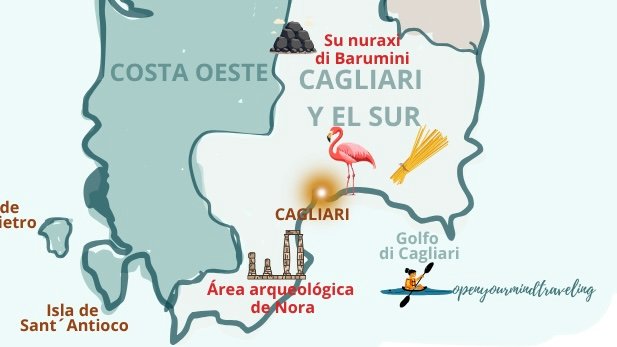 Un mapa muy “open your mind traveling” del sur de Cerdeña