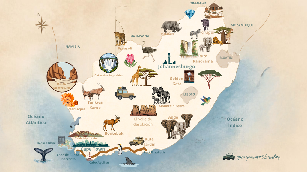 Un mapa muy "open your mind traveling" de Sudáfrica